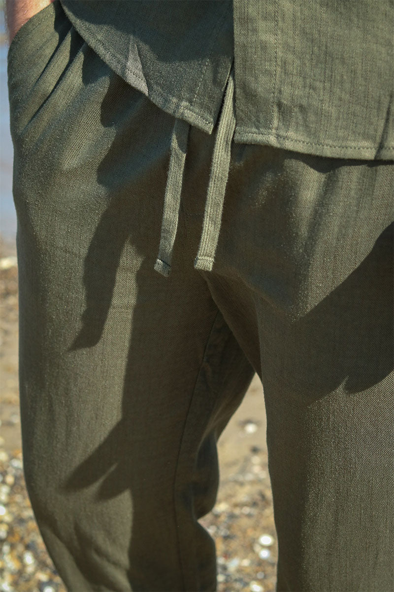 ONLY & SONS Sinus Loose Viscose Linen Pant Olive Night - Image 3