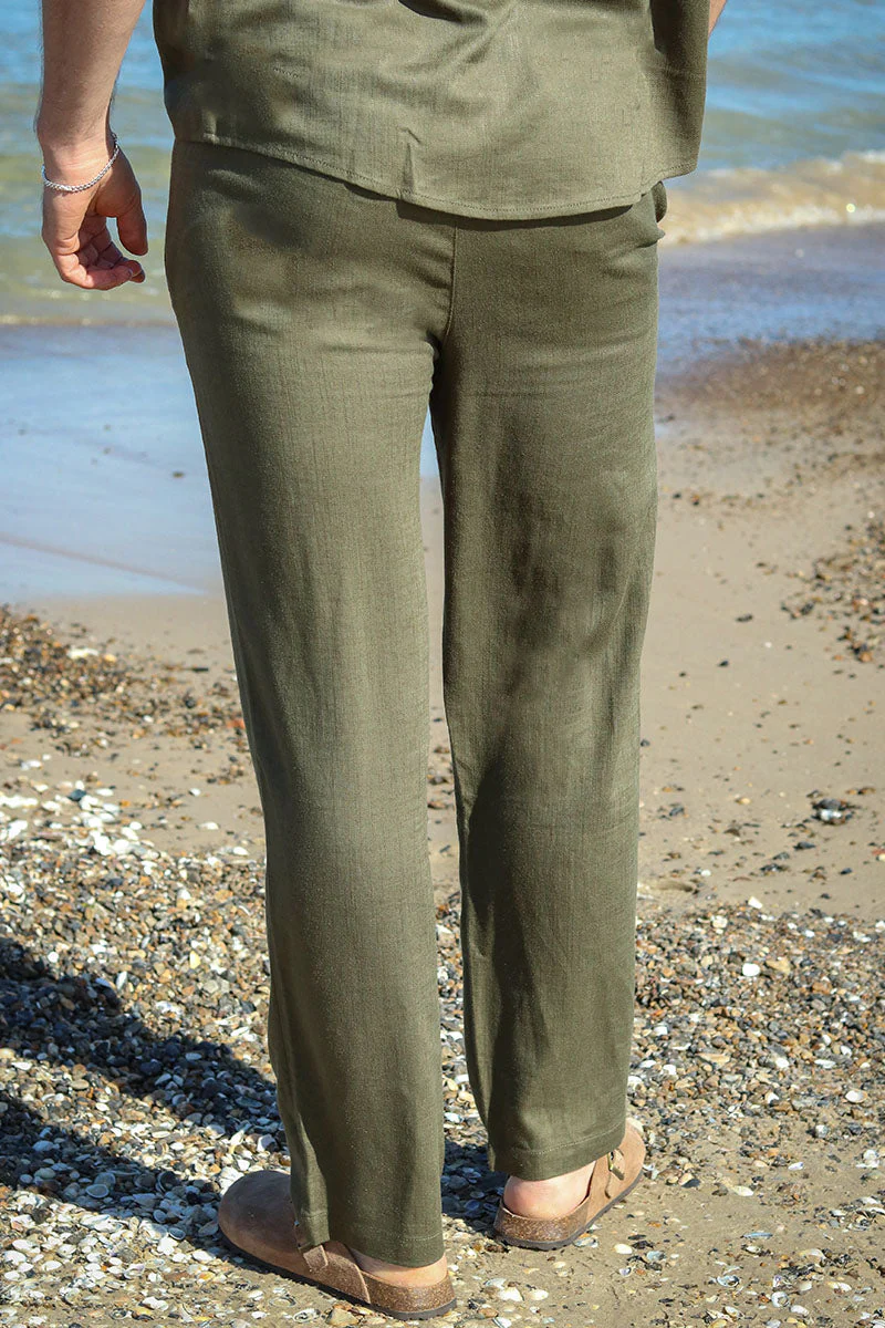 ONLY & SONS Sinus Loose Viscose Linen Pant Olive Night - Image 4