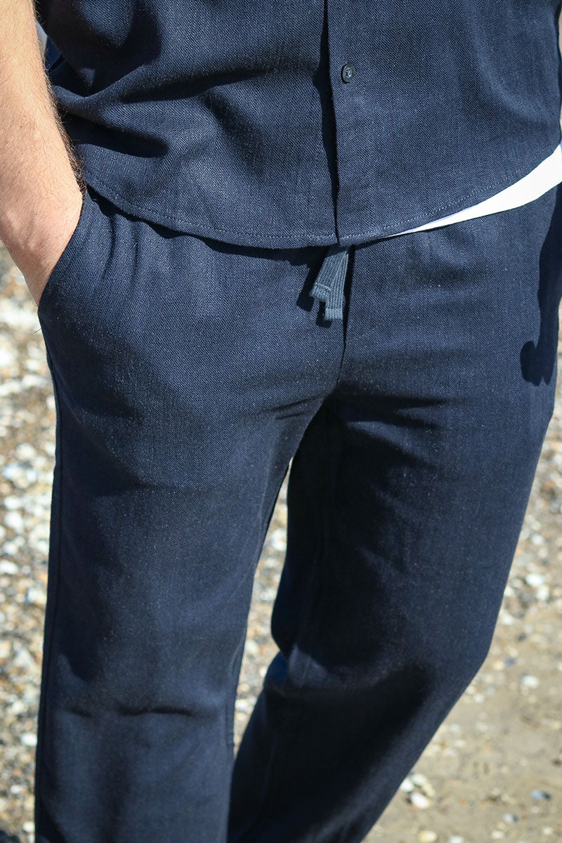 ONLY & SONS Sinus Loose Viscose Linen Pant Dark Navy - Image 3