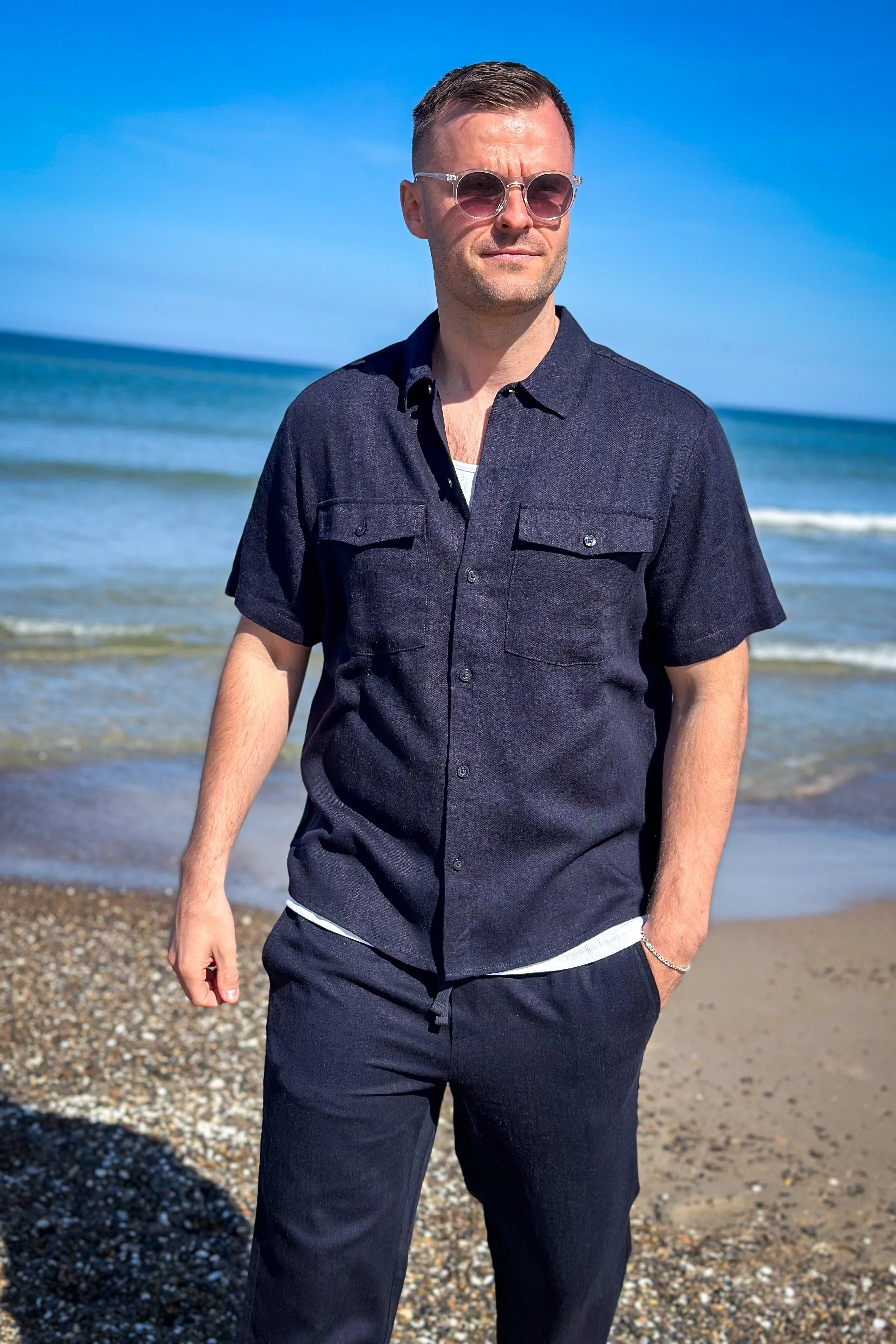 ONLY & SONS Kari Relaxed SS Shirt Viscose Linen Dark Navy - Image 4