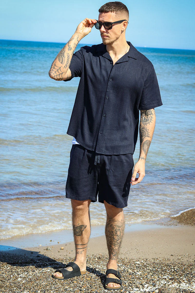 ONLY & SONS Tel Viscose Linen Shorts Dark Navy - Image 2