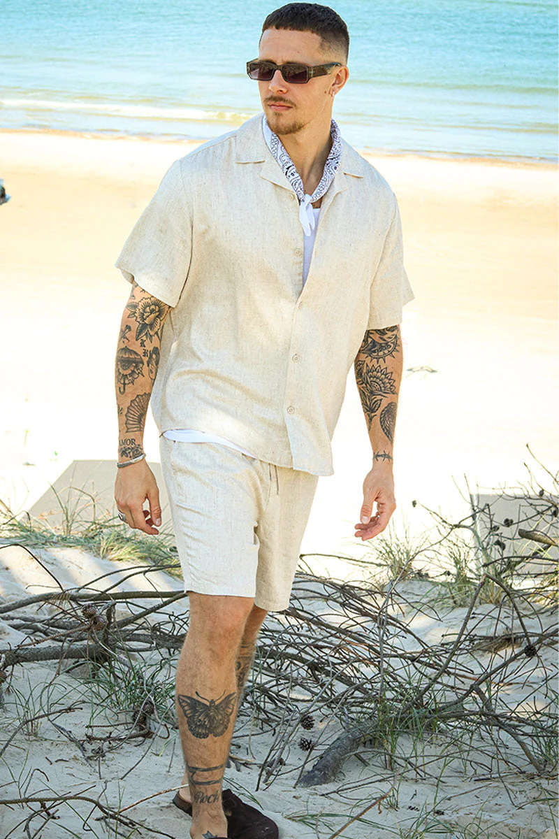 ONLY & SONS Kari Relaxed Cuba Shirt Viscose Linen Oatmeal - Image 4