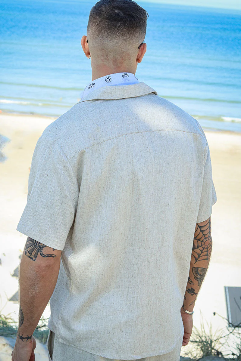 ONLY & SONS Kari Relaxed Cuba Shirt Viscose Linen Oatmeal - Image 5