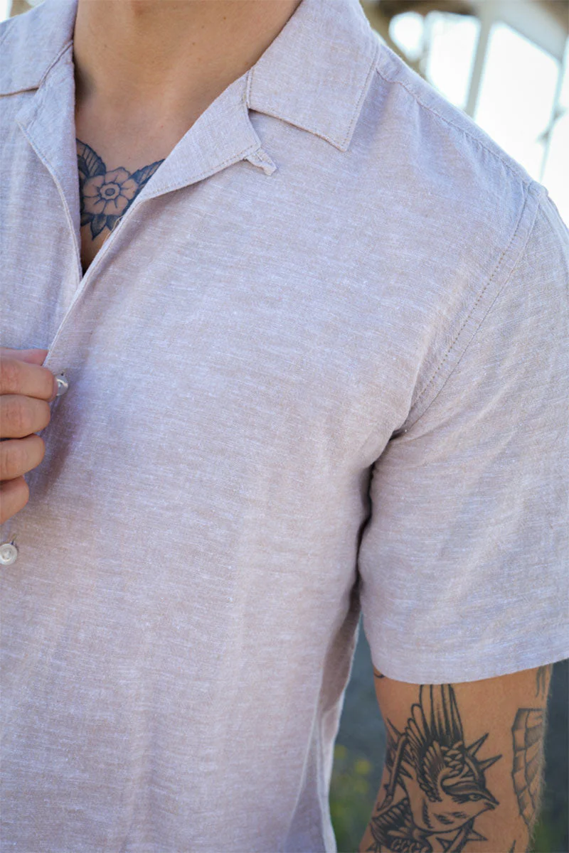 ONLY & SONS Caiden SS Resort Linen Shirt Chinchilla - Image 3