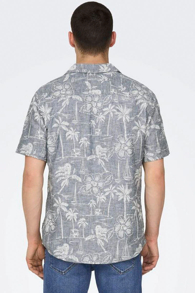 ONLY & SONS Caiden SS Regular Hawaii Linen Shirt Dress Blues - Image 5