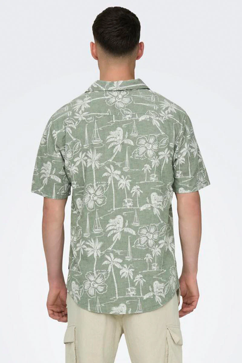 ONLY & SONS Caiden SS Regular Hawaii Linen Shirt Swamp - Image 4