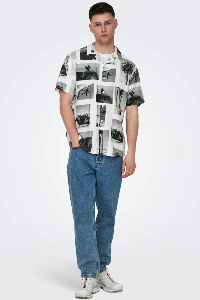 ONLY & SONS Nano Regular Cotton Viscose SS AOP Shirt Bright White - Image 2