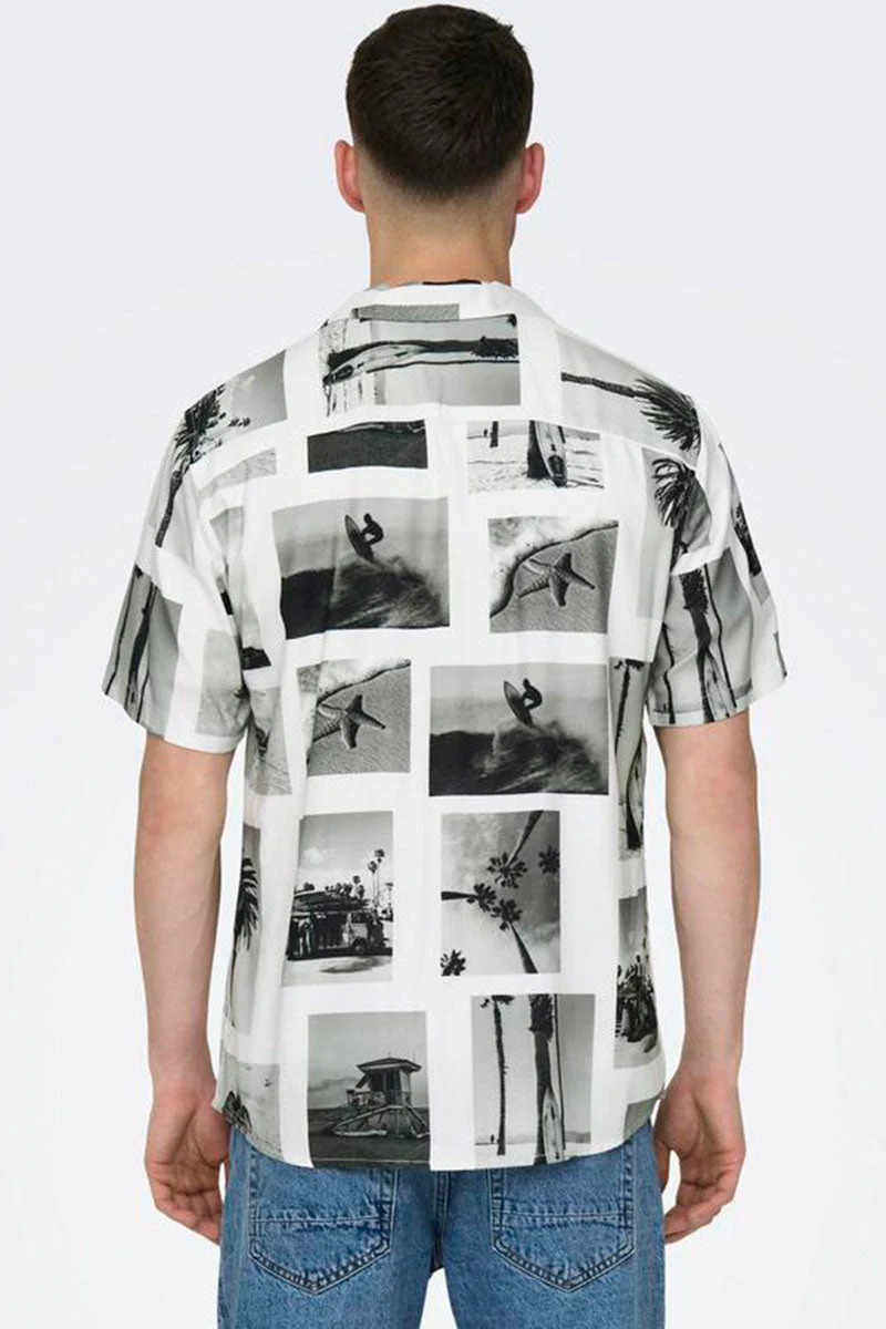 ONLY & SONS Nano Regular Cotton Viscose SS AOP Shirt Bright White - Image 5