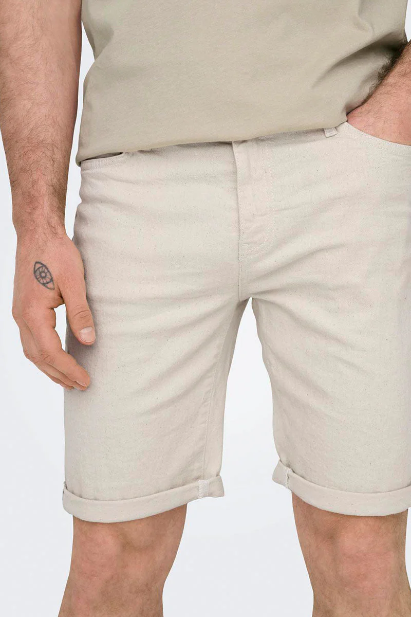 ONLY & SONS Ply Denim Shorts Ecru - Image 3