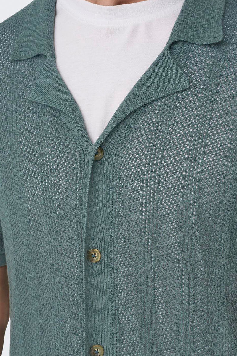ONLY & SONS Diego Regular SS Knit Resort Shirt Balsam Green - Image 3