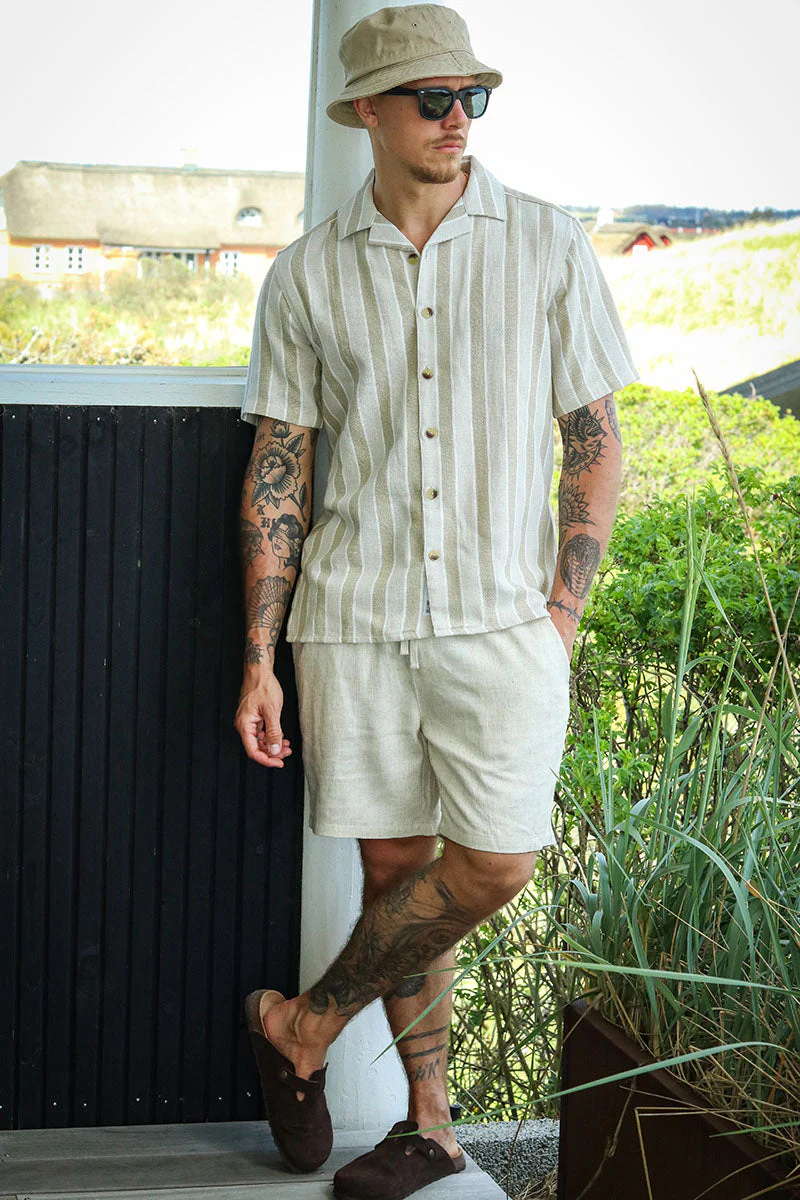 ONLY & SONS Trev Regular SS Structure Stripe Shirt Vintage Khaki - Image 2