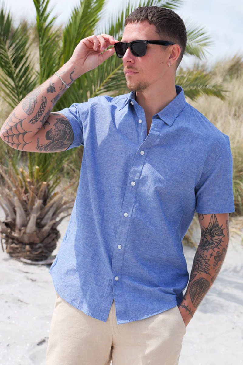 Selected Regular Sun Linen Shirt SS Medium Blue Denim