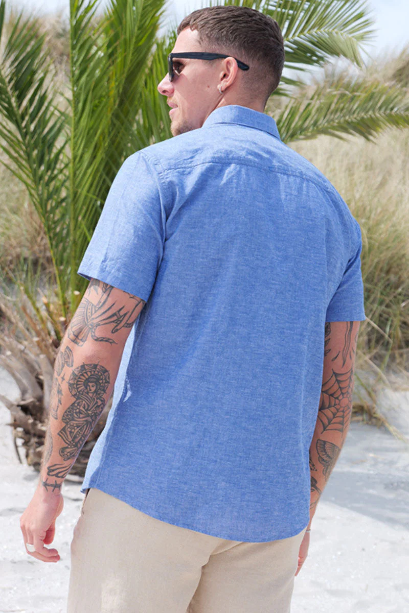 Selected Regular Sun Linen Shirt SS Medium Blue Denim - Image 4