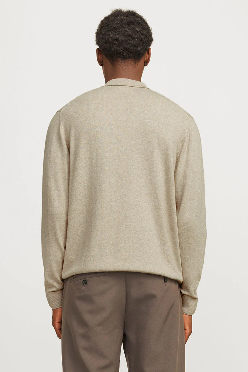 Jack & Jones Emil Knit Polo Half Zip LS Oatmeal - Image 6
