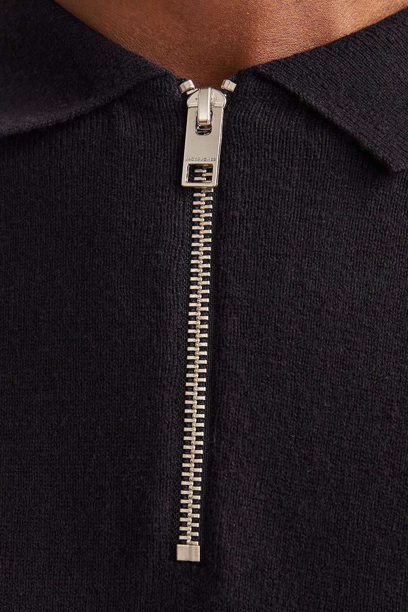 Jack & Jones Emil Knit Polo Half Zip LS Black - Image 3