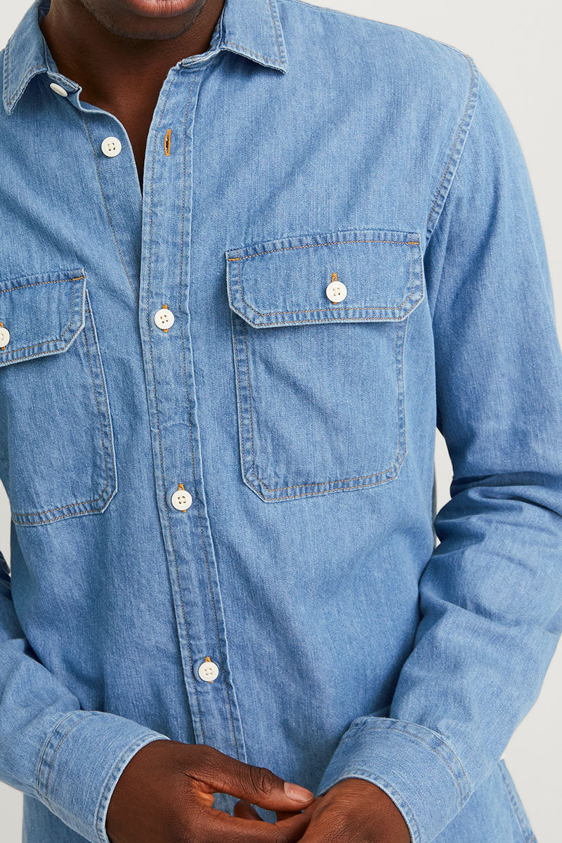 Jack & Jones Travis Shirt LS Light Blue Denim - Image 3