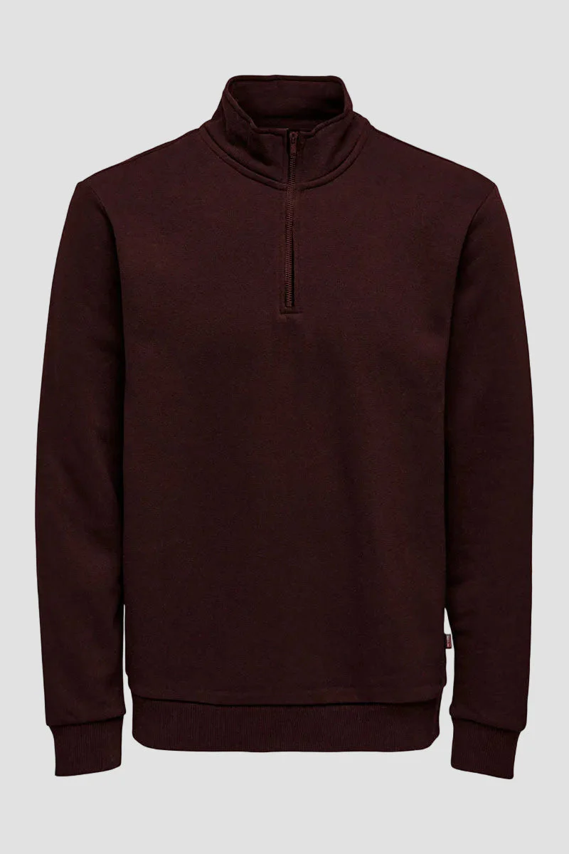 ONLY & SONS Ceres Half Zip Sweat Fudge - Image 4