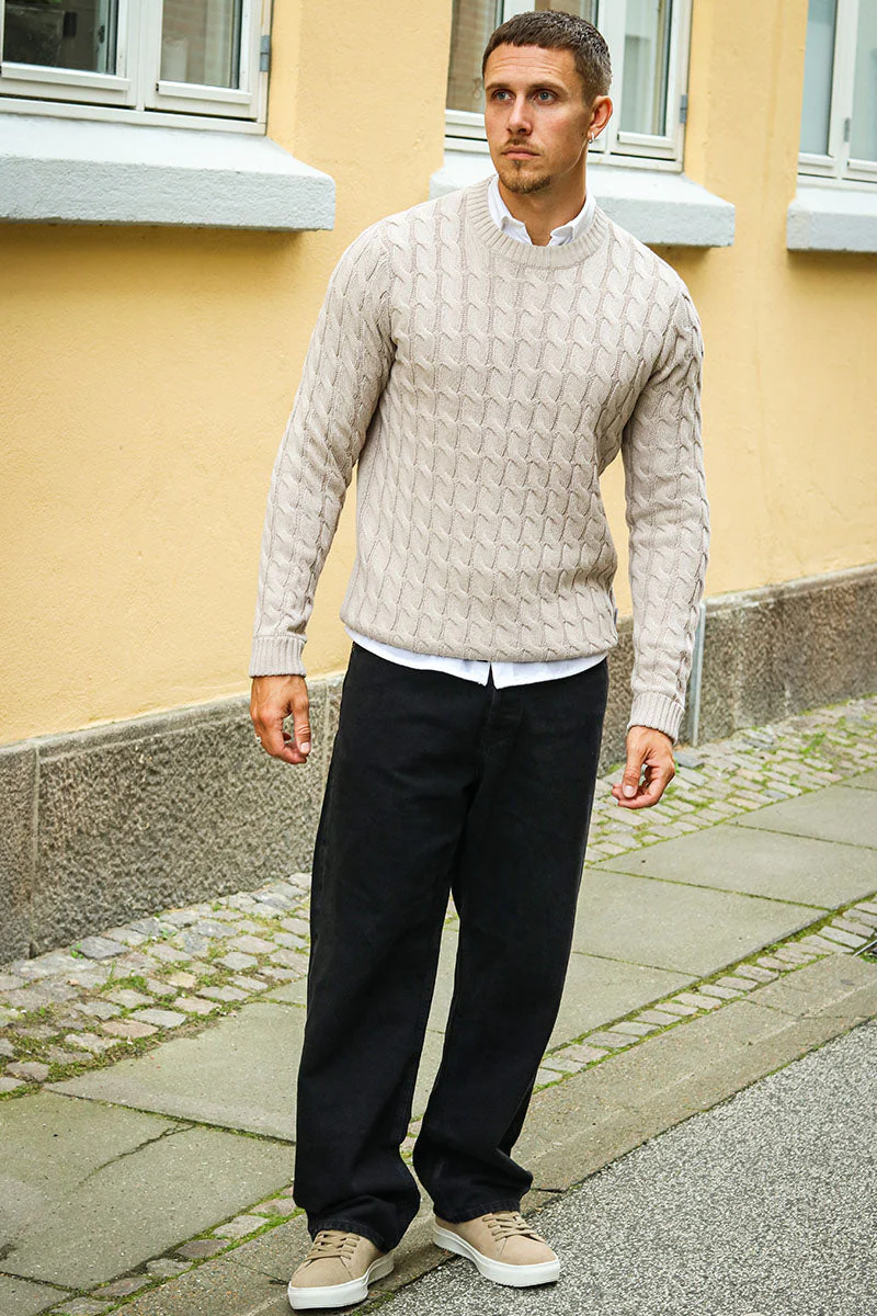 ONLY & SONS Kicker Cable Knit Crew Neck Oatmeal - Image 2