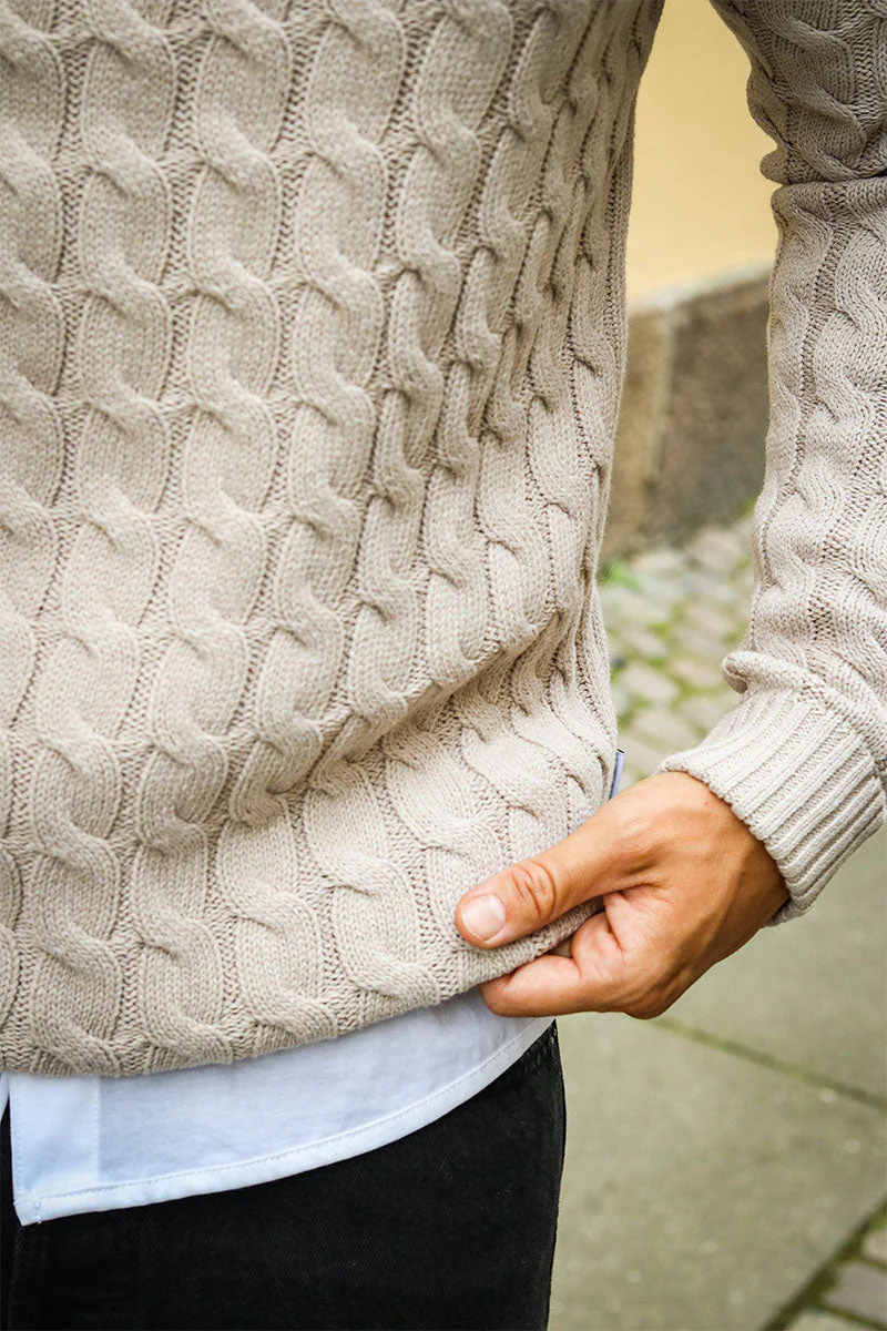 ONLY & SONS Kicker Cable Knit Crew Neck Oatmeal - Image 3