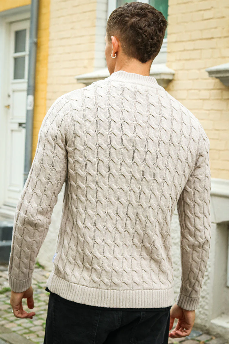 ONLY & SONS Kicker Cable Knit Crew Neck Oatmeal - Image 6