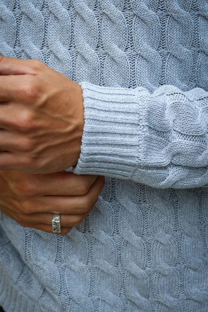 ONLY & SONS Kicker Cable Knit Half Zip Light Grey Melange - Image 3