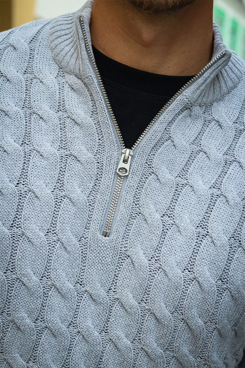 ONLY & SONS Kicker Cable Knit Half Zip Light Grey Melange - Image 5