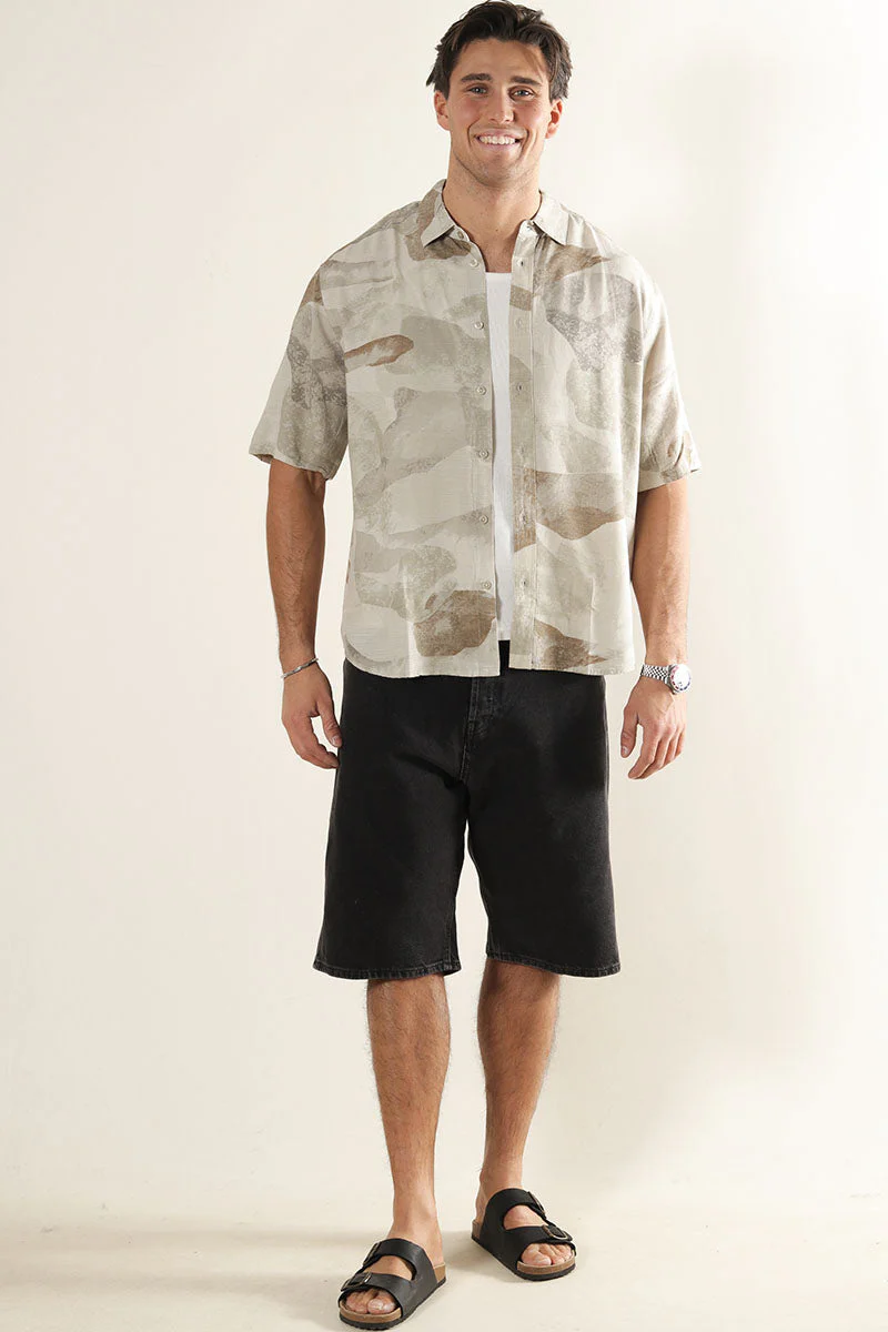 ONLY & SONS Bud Relaxed Fit AOP Linen Shirt Chinchilla - Image 2