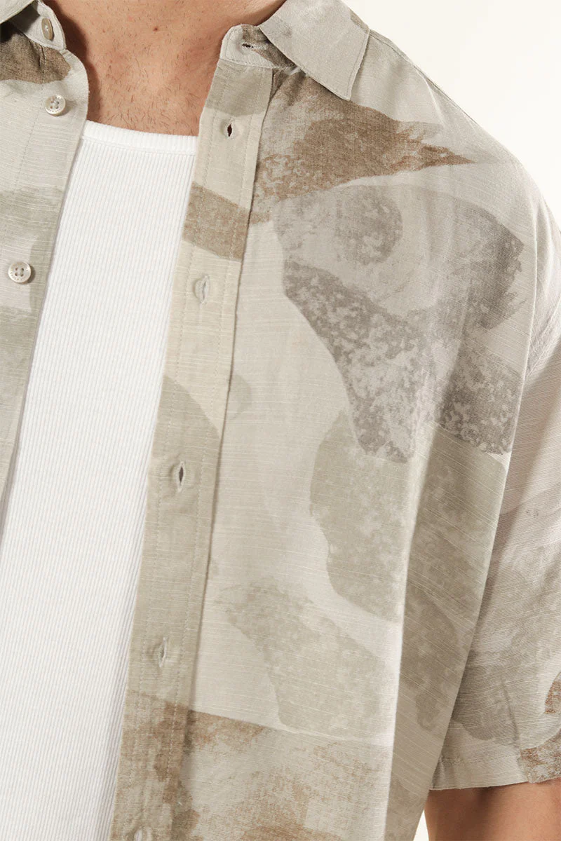 ONLY & SONS Bud Relaxed Fit AOP Linen Shirt Chinchilla - Image 4