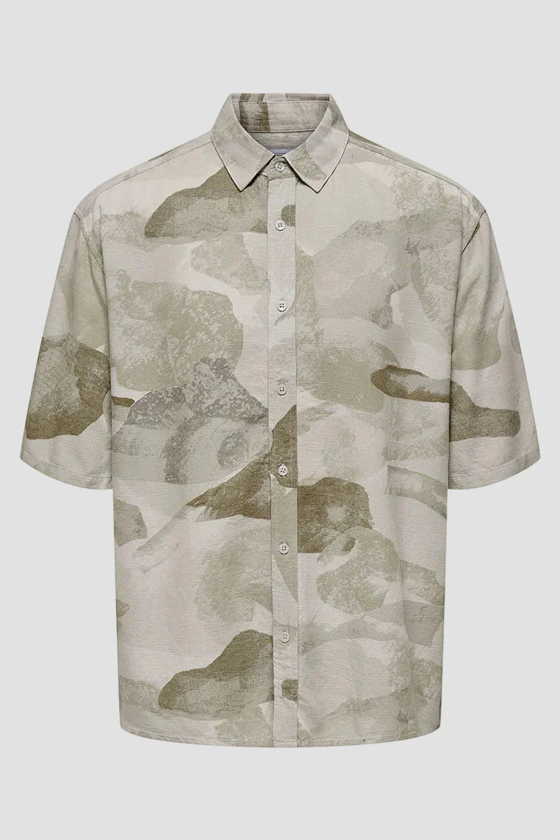 ONLY & SONS Bud Relaxed Fit AOP Linen Shirt Chinchilla - Image 7