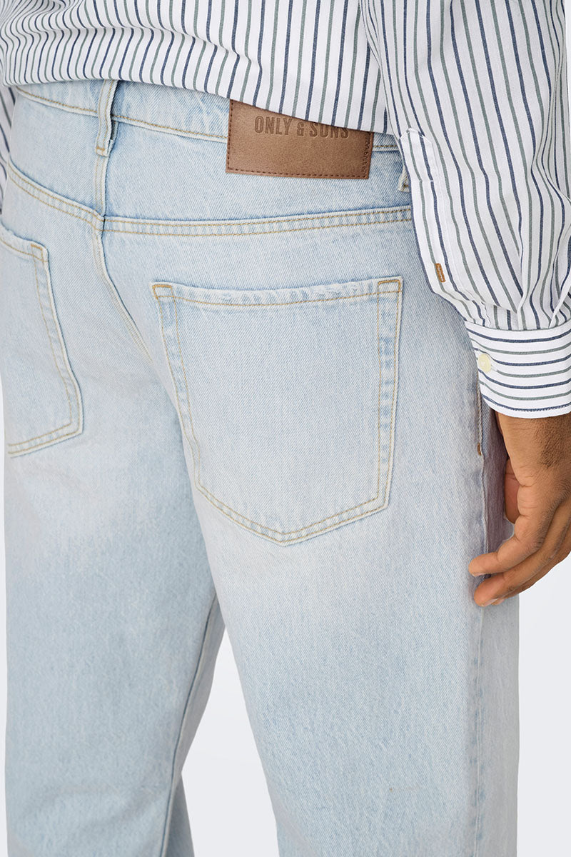 Only & Sons Edge Straight Fit 9393 Light Blue Bleached Denim - Image 4