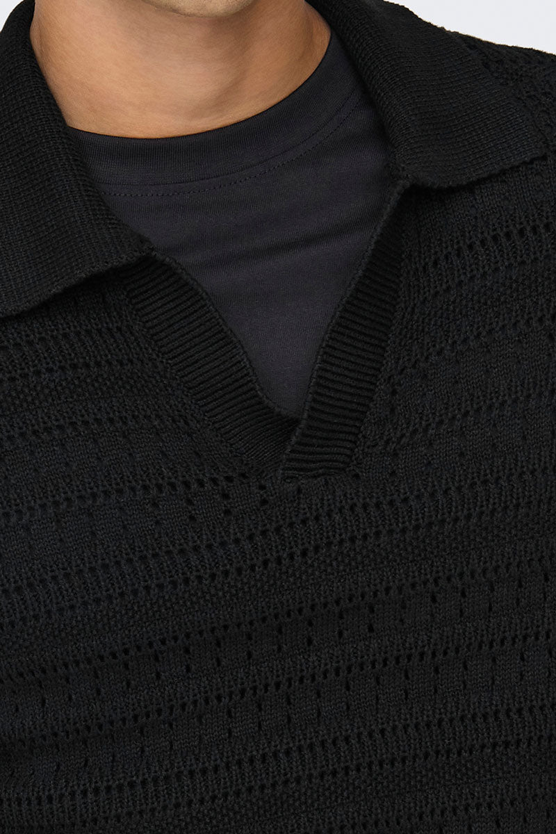 ONLY & SONS Grayson SS Chocket Knit Polo Black - Image 3