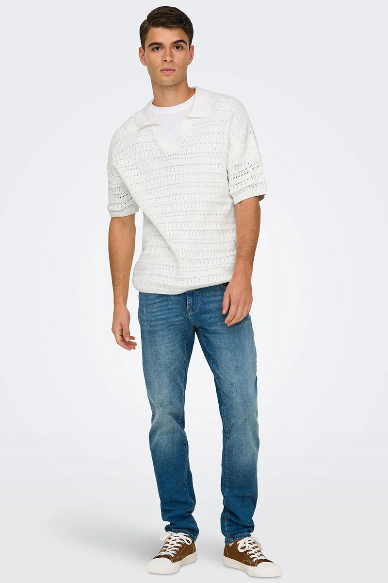 ONLY & SONS Grayson SS Chocket Knit Polo Cloud Dancer - Image 2