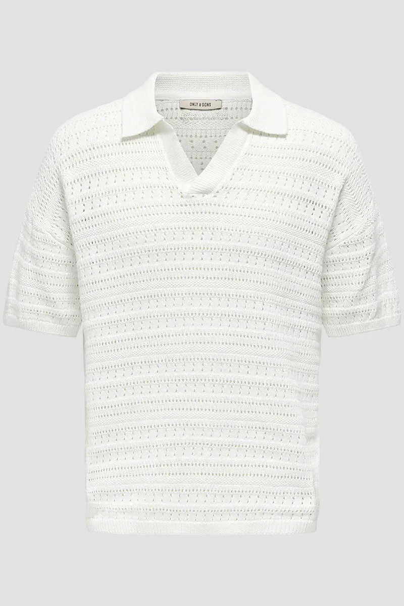 ONLY & SONS Grayson SS Chocket Knit Polo Cloud Dancer - Image 5