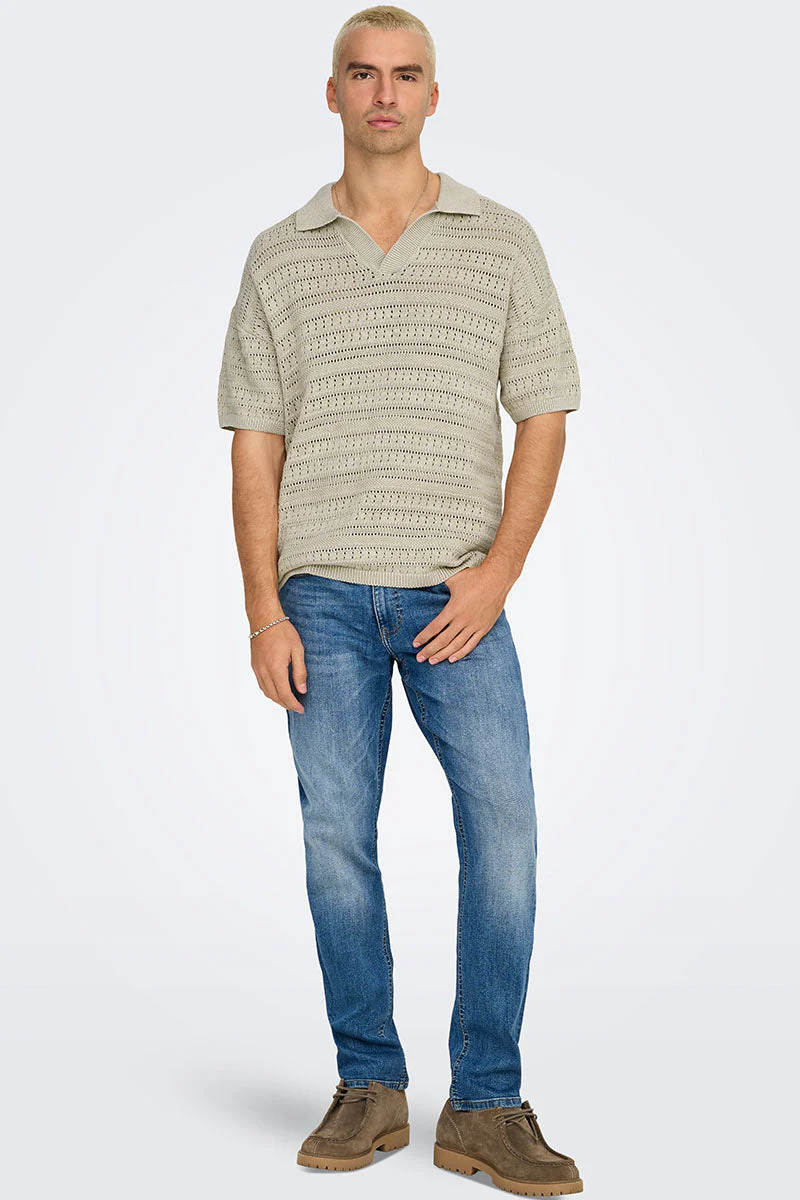 ONLY & SONS Grayson SS Chocket Knit Polo Silver Lining - Image 2