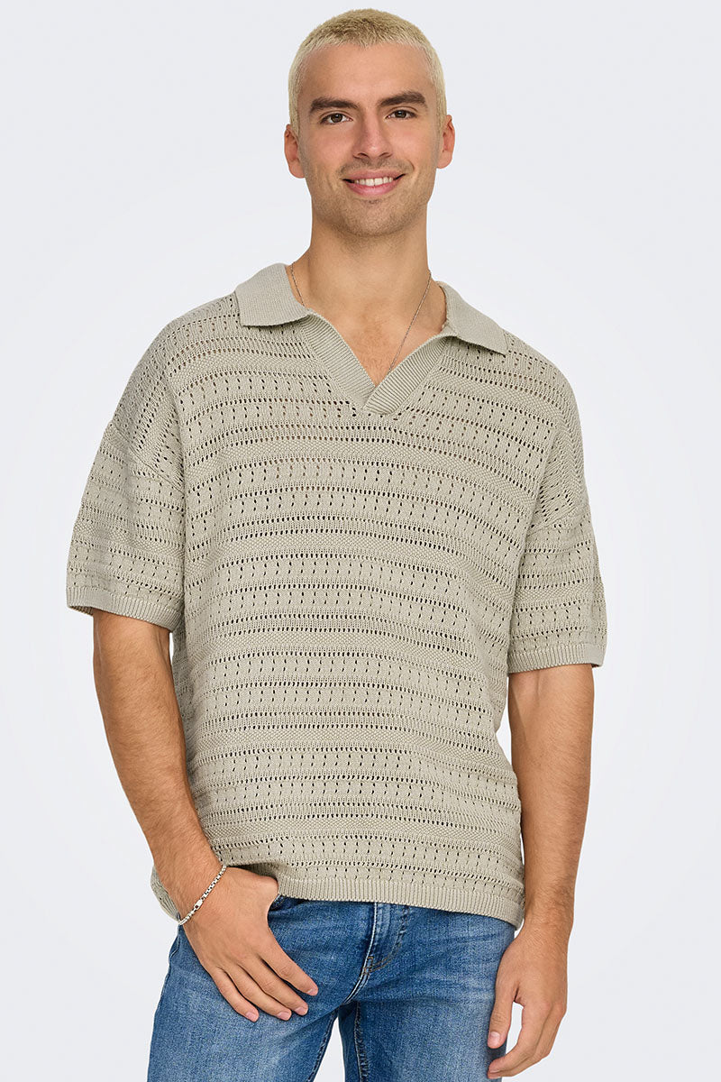 ONLY & SONS Grayson SS Chocket Knit Polo Silver Lining - Image 3