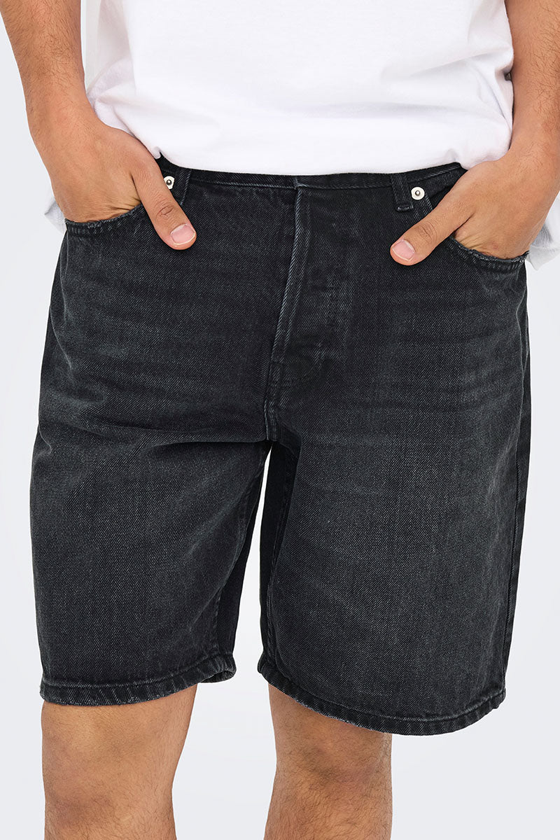 ONLY & SONS Edge Straight Fit Denim Shorts Black Denim - Image 4