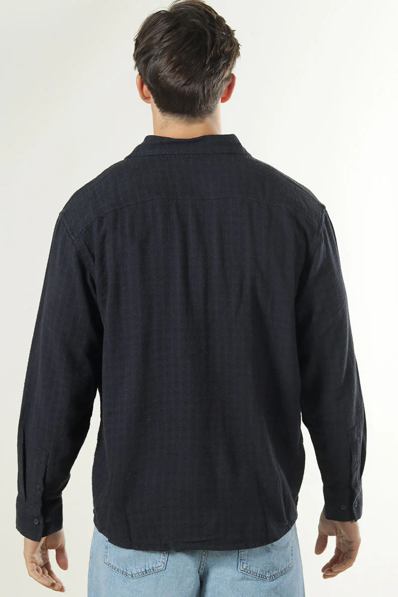 ONLY & SONS Latham LS Linen Structure Shirt Dark Navy - Image 3