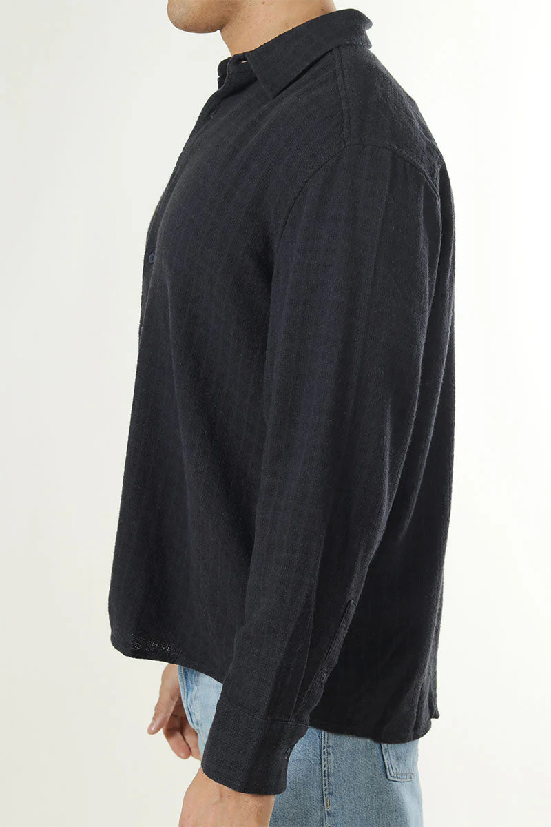 ONLY & SONS Latham LS Linen Structure Shirt Dark Navy - Image 5