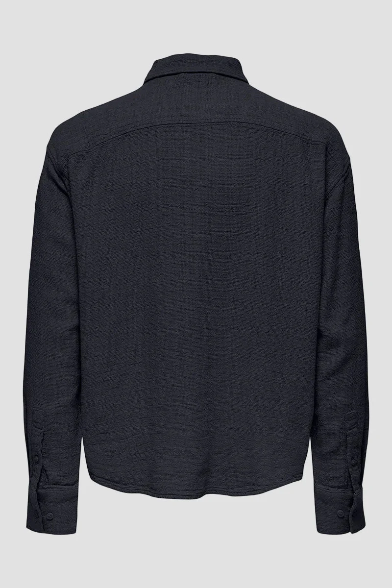 ONLY & SONS Latham LS Linen Structure Shirt Dark Navy - Image 7