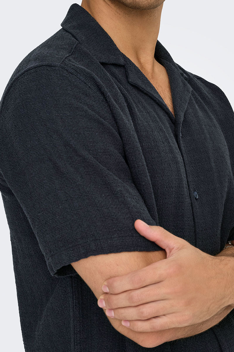 ONLY & SONS Latham Resort Linen Structure Shirt Dark Navy - Image 3