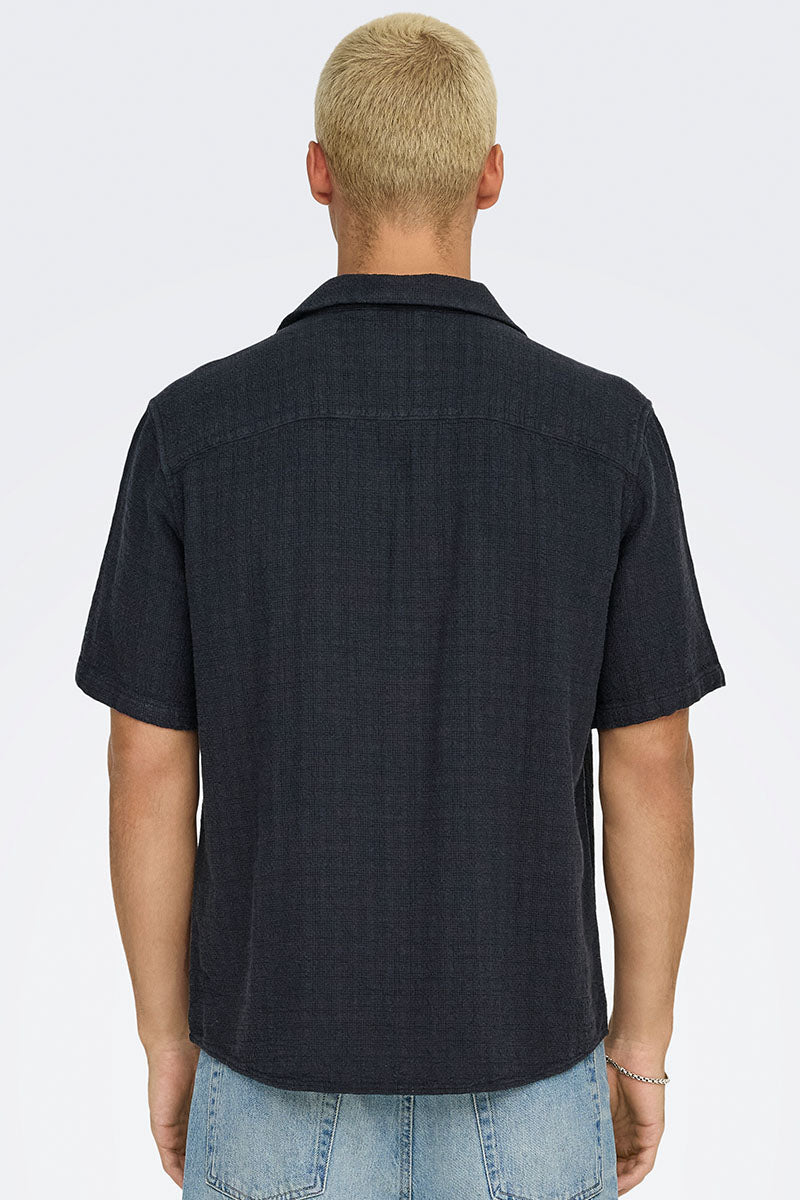 ONLY & SONS Latham Resort Linen Structure Shirt Dark Navy - Image 5
