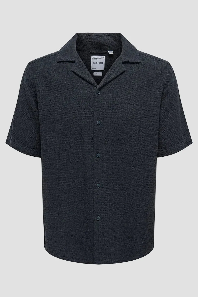 ONLY & SONS Latham Resort Linen Structure Shirt Dark Navy - Image 6