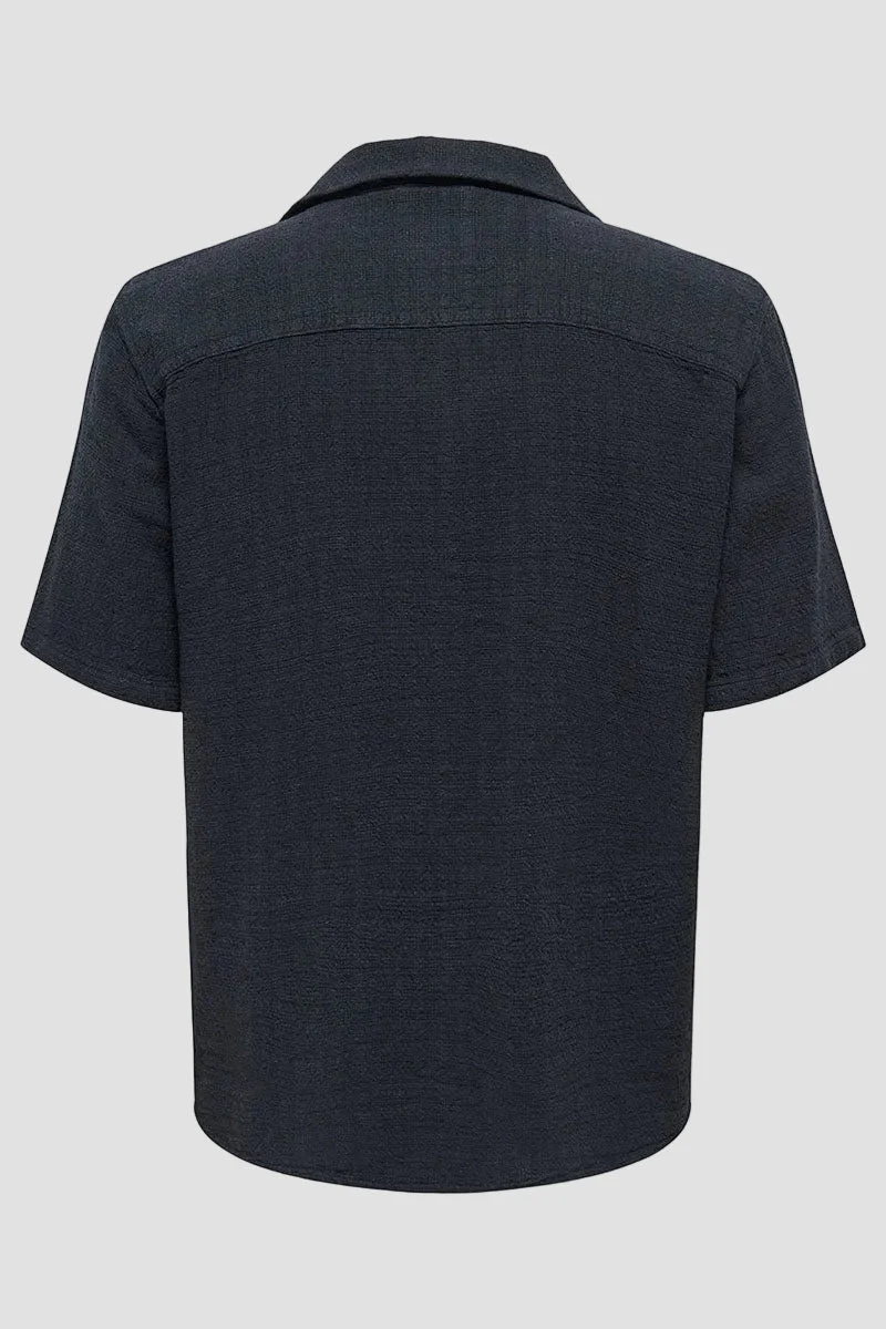 ONLY & SONS Latham Resort Linen Structure Shirt Dark Navy - Image 7