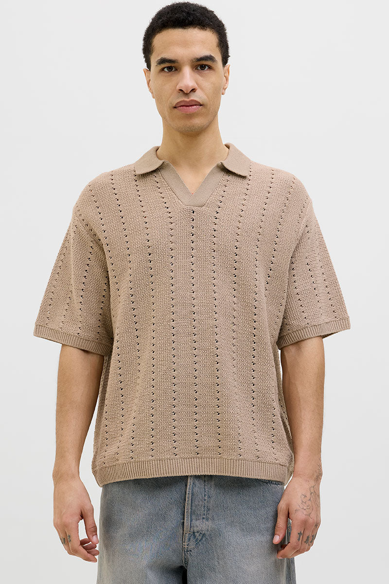 Jack & Jones Aros Knit Easter SS Crochet Polo Safari
