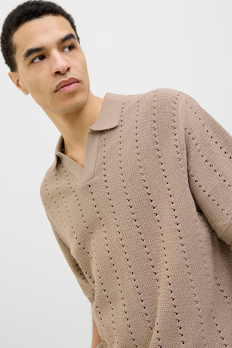 Jack & Jones Aros Knit Easter SS Crochet Polo Safari - Image 3