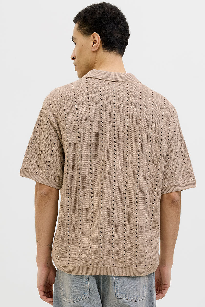 Jack & Jones Aros Knit Easter SS Crochet Polo Safari - Image 6
