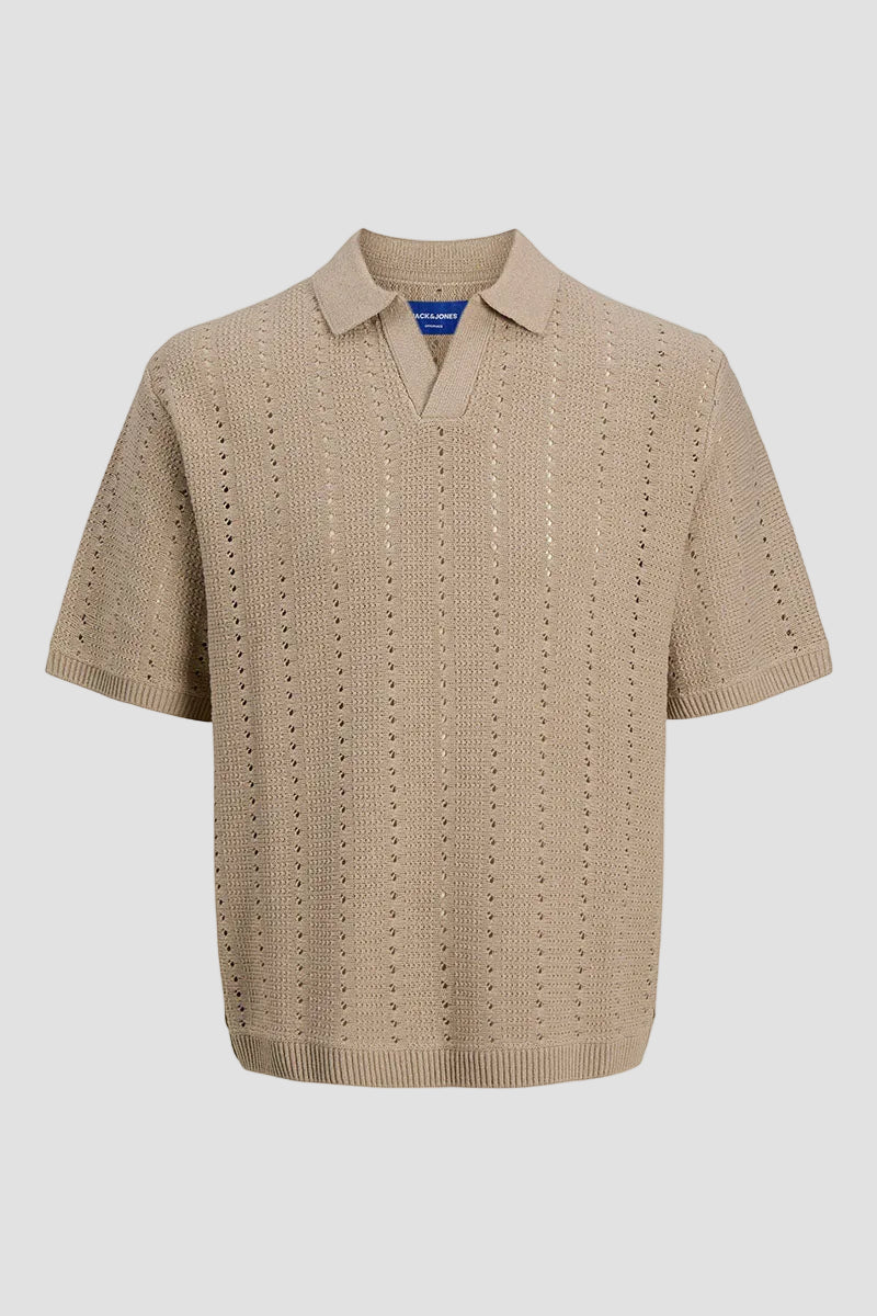Jack & Jones Aros Knit Easter SS Crochet Polo Safari - Image 7