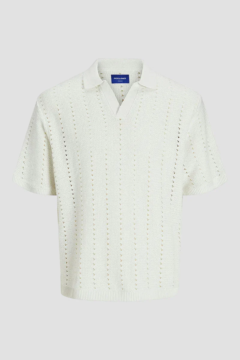 Jack & Jones Aros Knit Easter SS Crochet Polo Sea Salt - Image 7