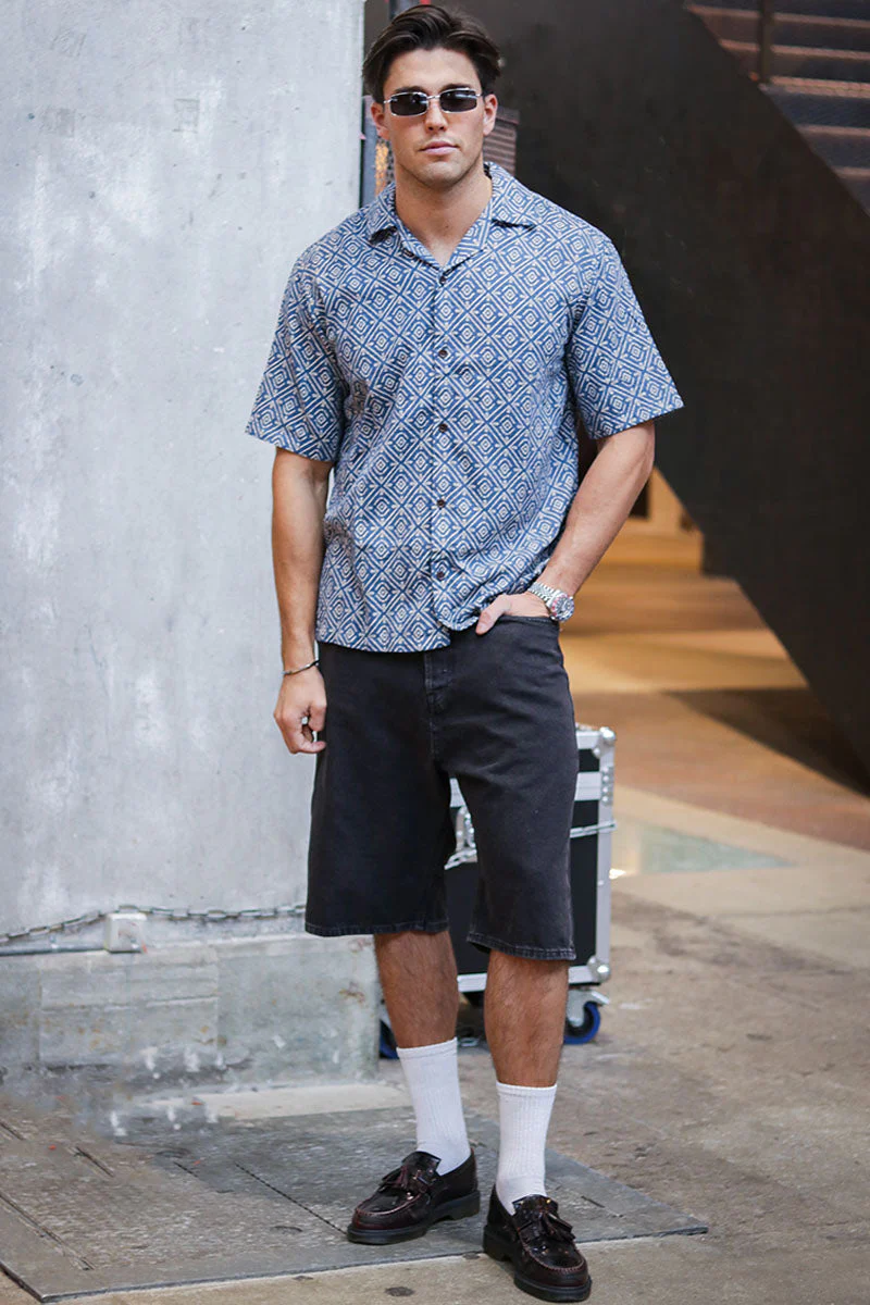 Jack & Jones Vincent Print Resort SS Shirt Bering Sea - Image 2