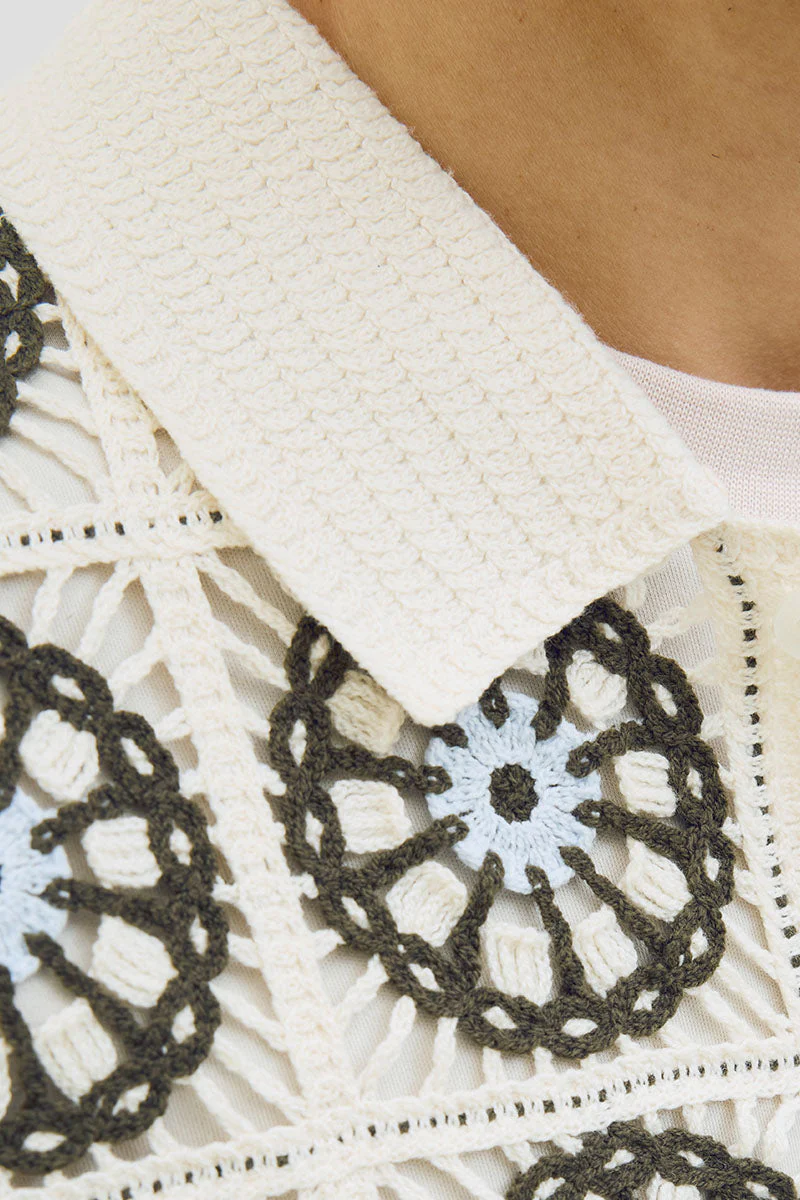 Jack & Jones Cartagena Crochet Knit Polo Sea Salt - Image 3